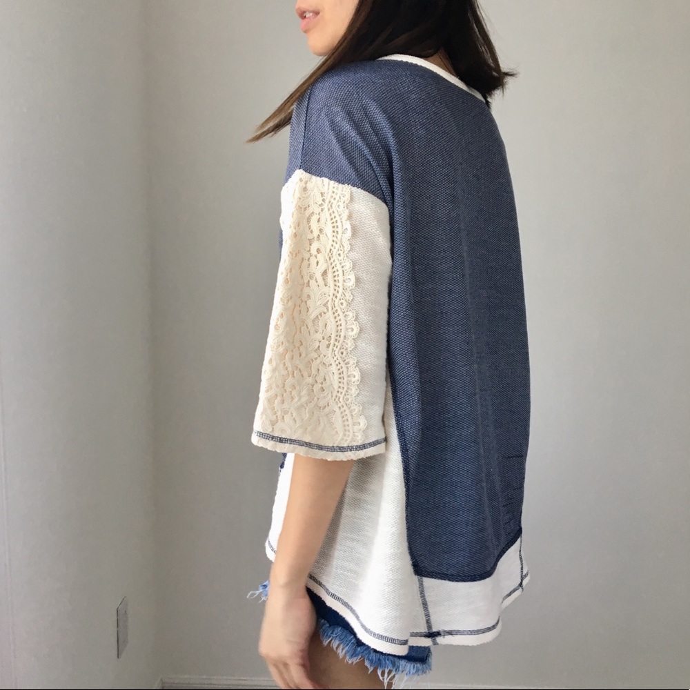 LAST 1 ! Two tone crocheted sleeve tunic top - Picture 6 of 6
